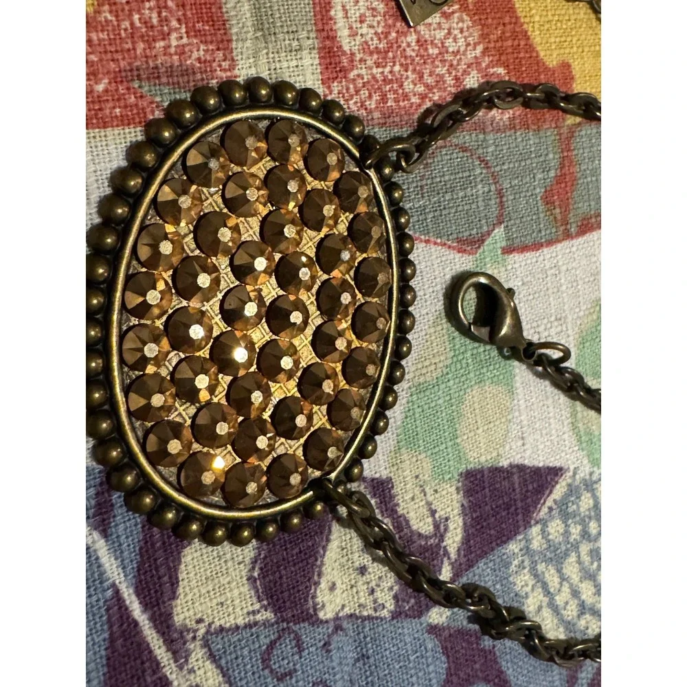 CP Shades Vintage Style Bronze Amber Crystal Oval Statement Necklace